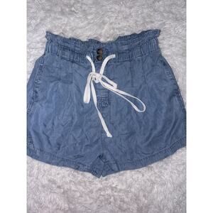 Zenana Lyocell Sz. L Drawstring Chambray Blue Shorts. Exc. Condition, Comf